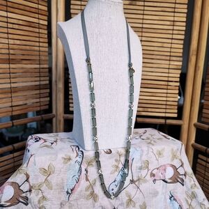 J. Crew Glass Tubes Rhinestone Ball Beads Beaded Ribbon Opera Length Necklace